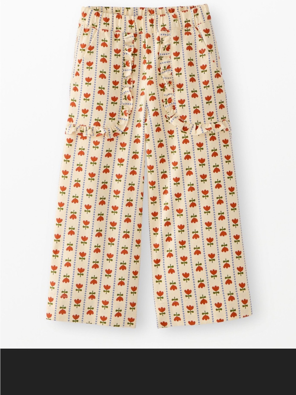 Hanna Andersson Twill Wide Leg Pant, Row of Tulips print, size 4T, BNWT!